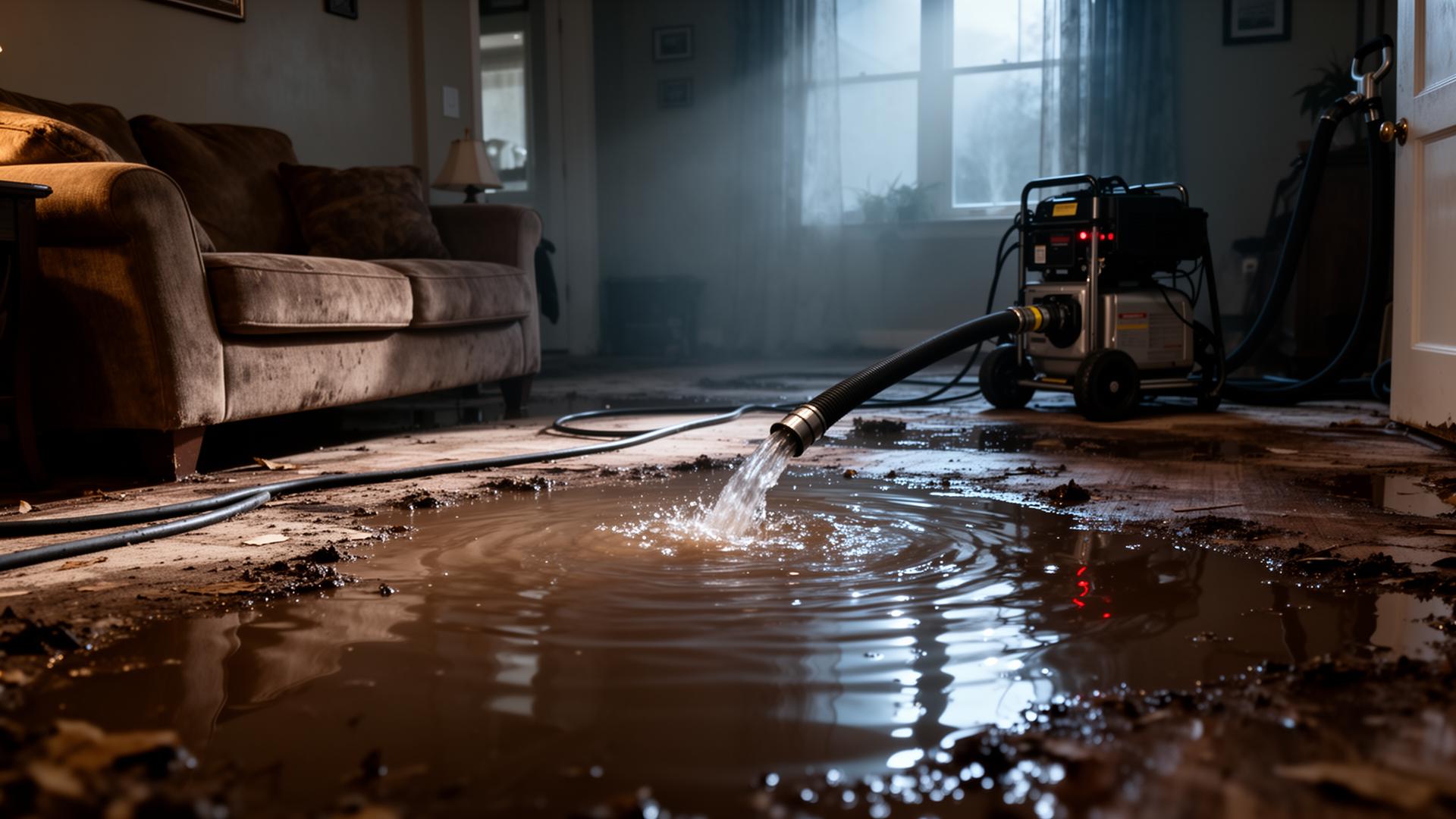 Flooded room with water extraction in progress